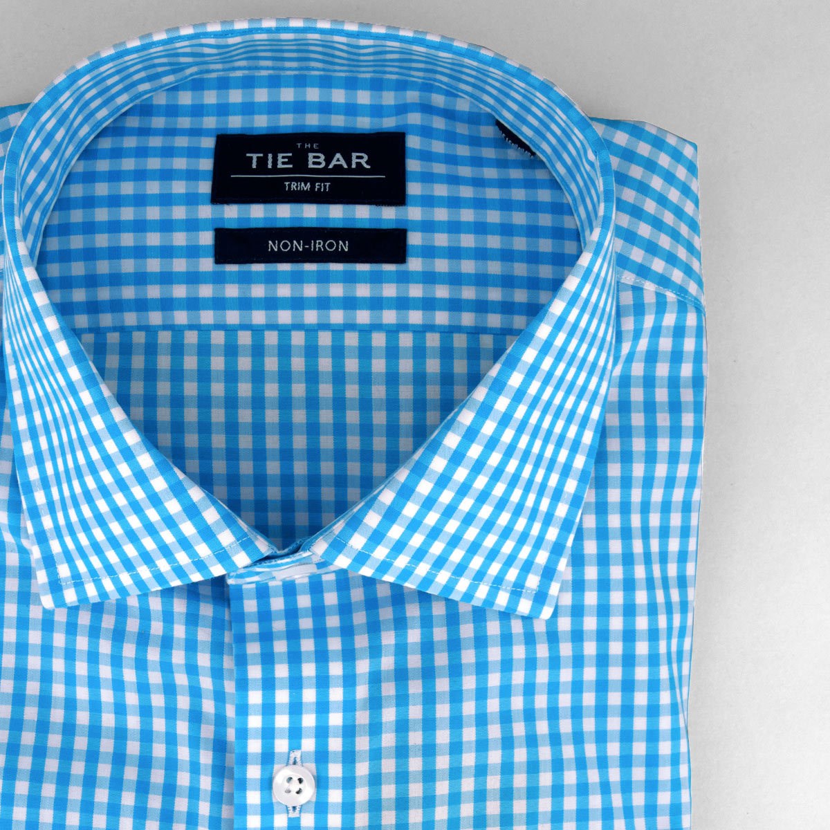 Gingham Aqua Non-Iron Dress Shirt | Men'S Cotton Dress Shirts | Tie Bar