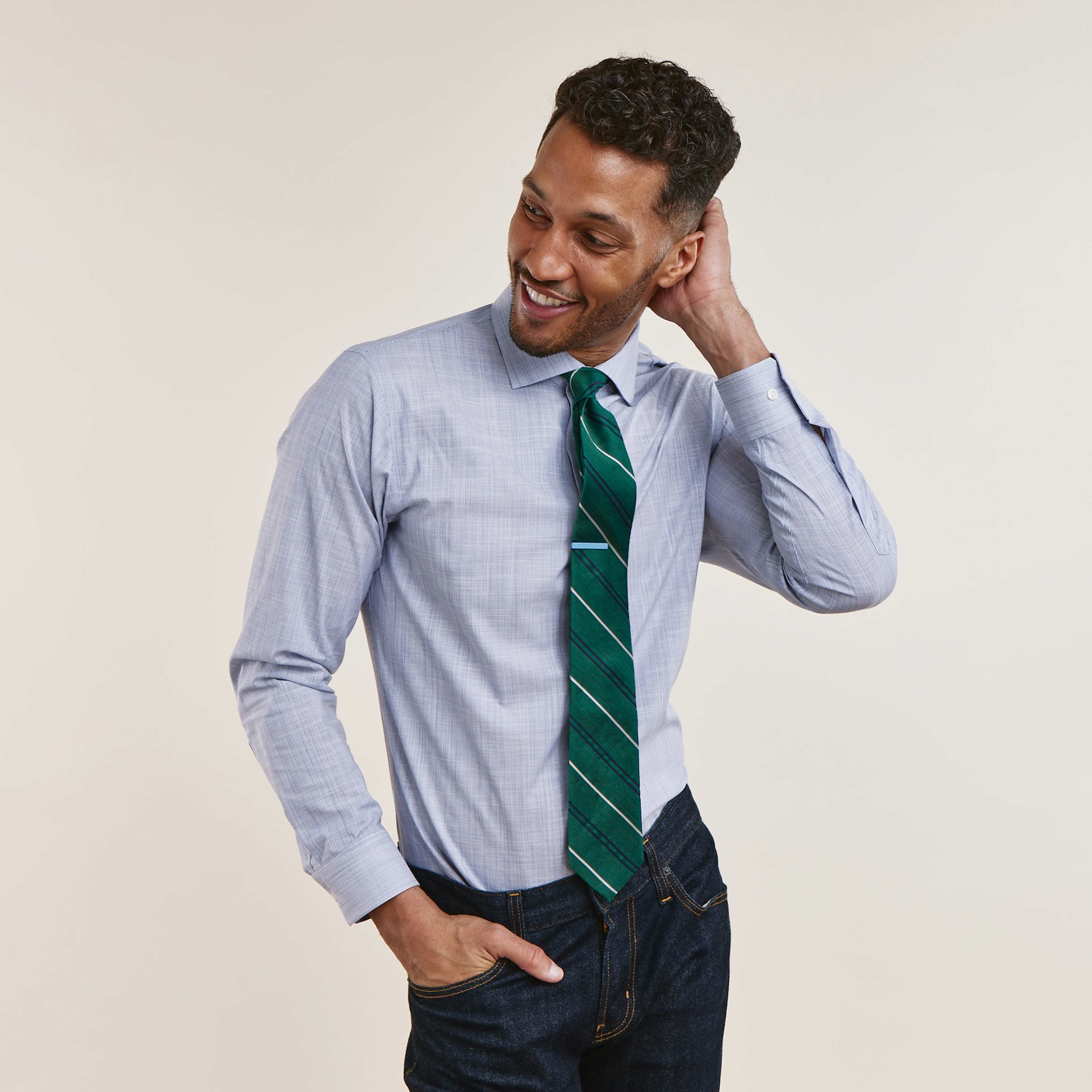Solid Slub Blue Shirt | Men's Cotton Dress Shirts | Tie