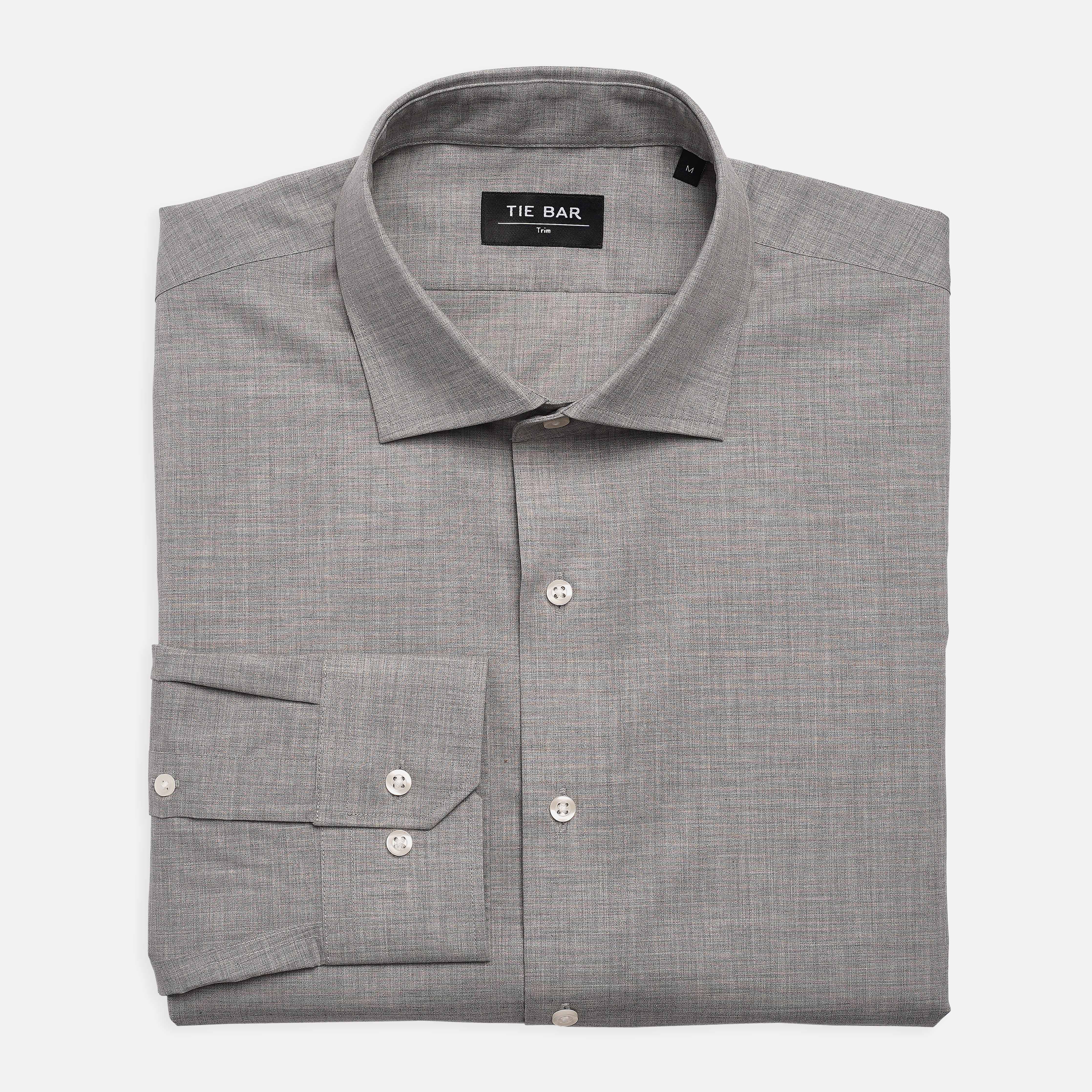 Solid Slub Grey Dress Shirt | Men'S Cotton Dress Shirts | Tie Bar