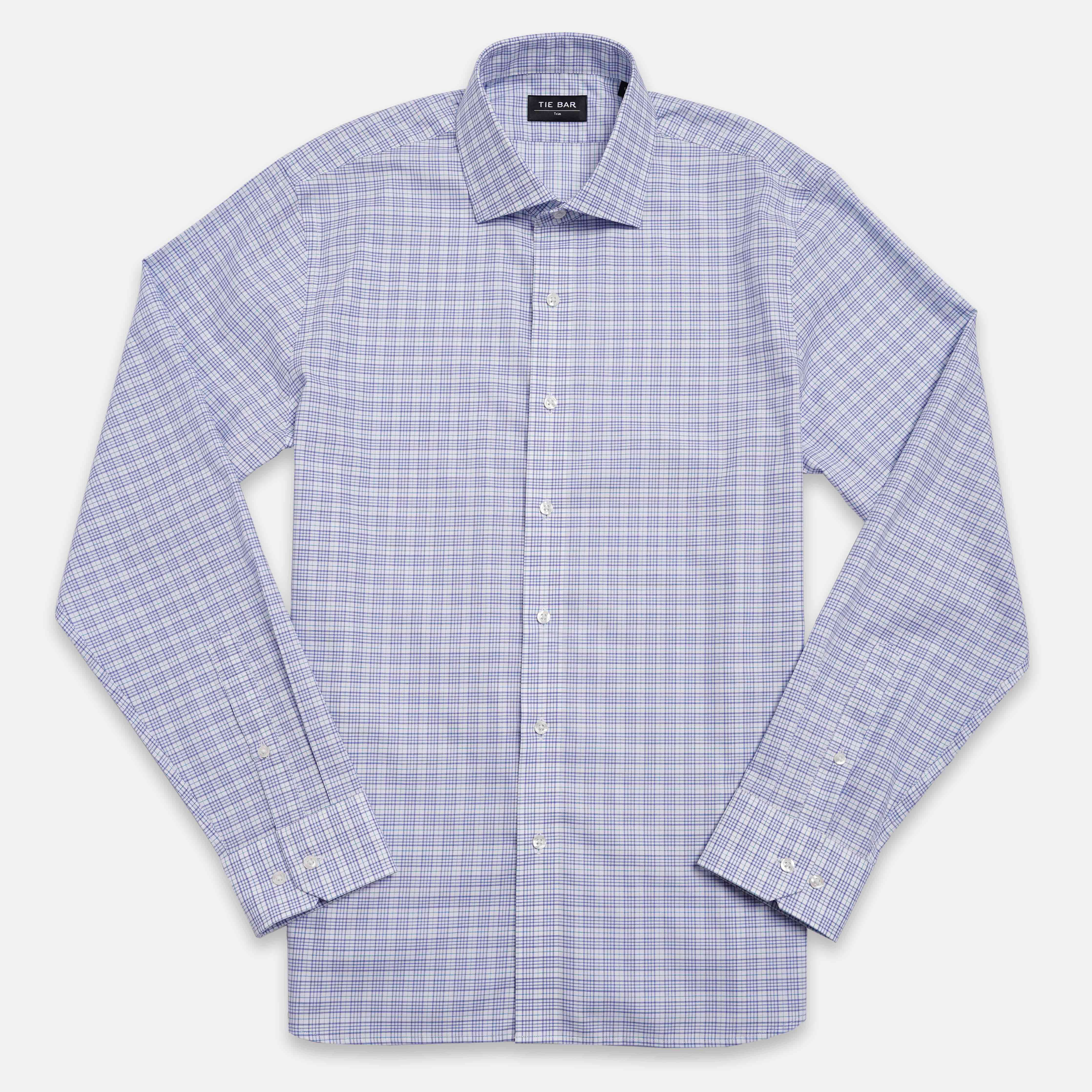 Medium Plaid Blue Dress Shirt | Men's Cotton Dress Shirts | Tie Bar